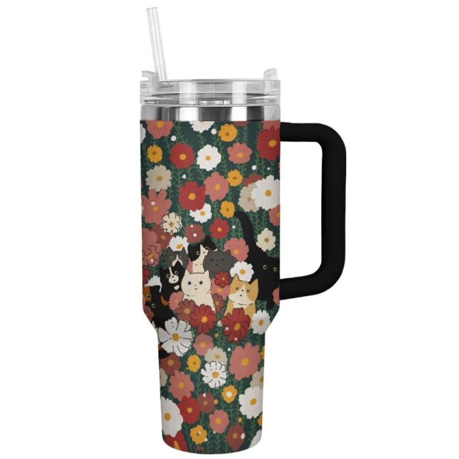 Cat Custom Stanley Quencher 40Oz Stainless Steel Tumbler With Handle - Image 2