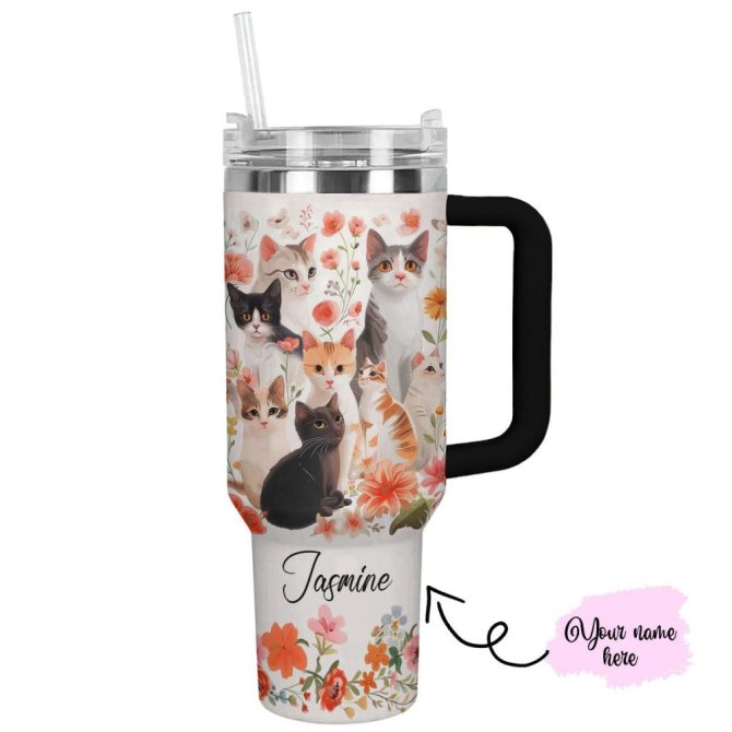 Cat Custom Stanley Quencher 40Oz Stainless Steel Tumbler With Handle - Image 2