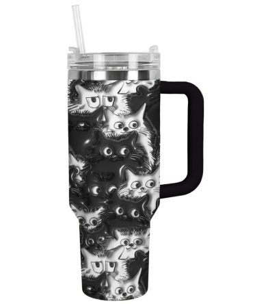 Cat Custom Stanley Quencher 40Oz Stainless Steel Tumbler With Handle
