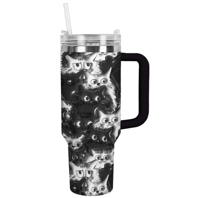 Cat Custom Stanley Quencher 40Oz Stainless Steel Tumbler With Handle