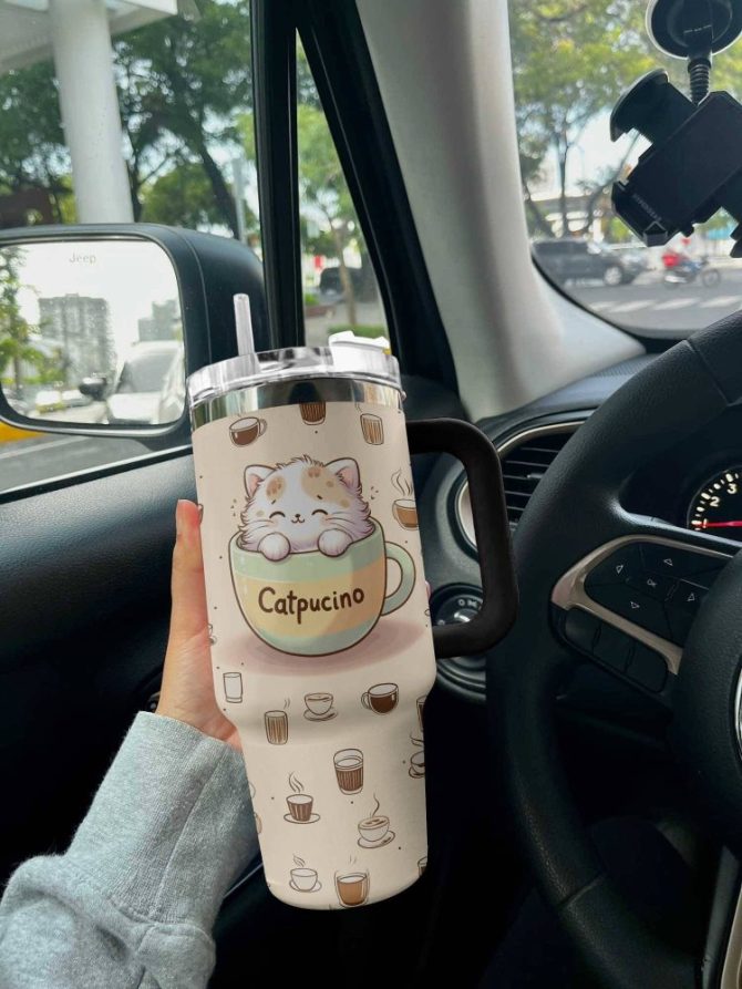 Cat Custom Stanley Quencher 40Oz Stainless Steel Tumbler With Handle - Image 2
