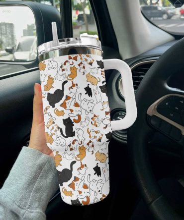 Cat Custom Stanley Quencher 40Oz Stainless Steel Tumbler With Handle