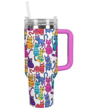Cat Custom Stanley Quencher 40Oz Stainless Steel Tumbler With Handle