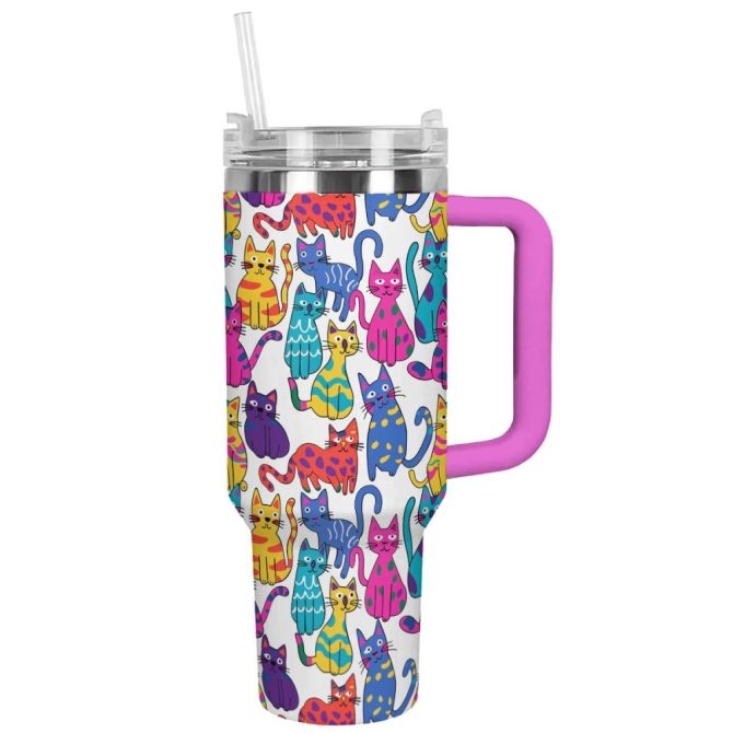 Cat Custom Stanley Quencher 40Oz Stainless Steel Tumbler With Handle