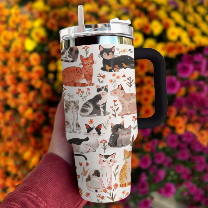 Cat Custom Stanley Quencher 40Oz Stainless Steel Tumbler With Handle - Image 2