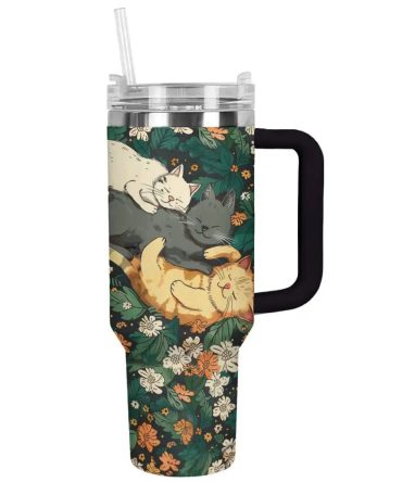 Cat Custom Stanley Quencher 40Oz Stainless Steel Tumbler With Handle
