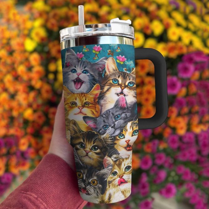Cat Custom Stanley Quencher 40Oz Stainless Steel Tumbler With Handle - Image 2