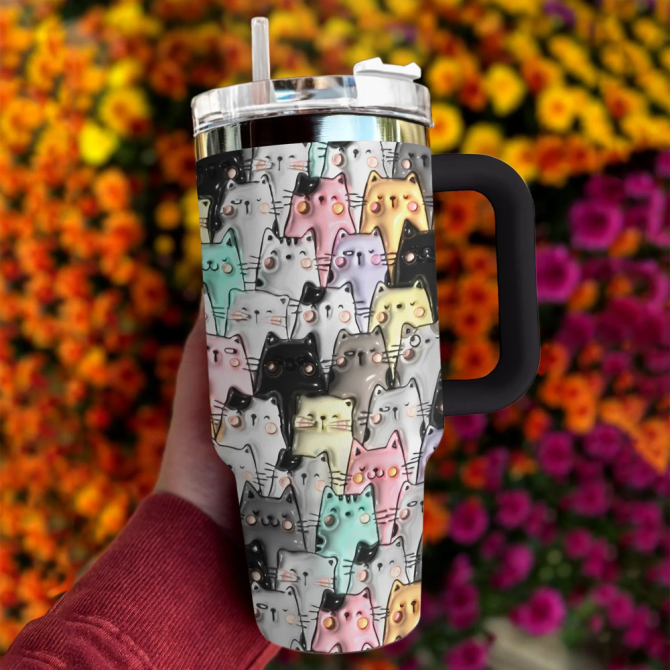 Cat Custom Stanley Quencher 40Oz Stainless Steel Tumbler With Handle - Image 2