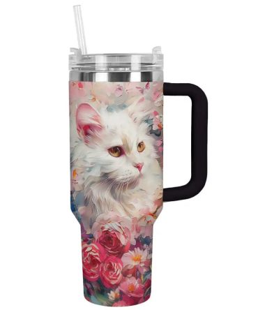 Cat Custom Stanley Quencher 40Oz Stainless Steel Tumbler With Handle