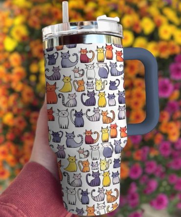 Cat Custom Stanley Quencher 40Oz Stainless Steel Tumbler With Handle