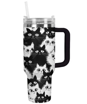 Cat Custom Stanley Quencher 40Oz Stainless Steel Tumbler With Handle