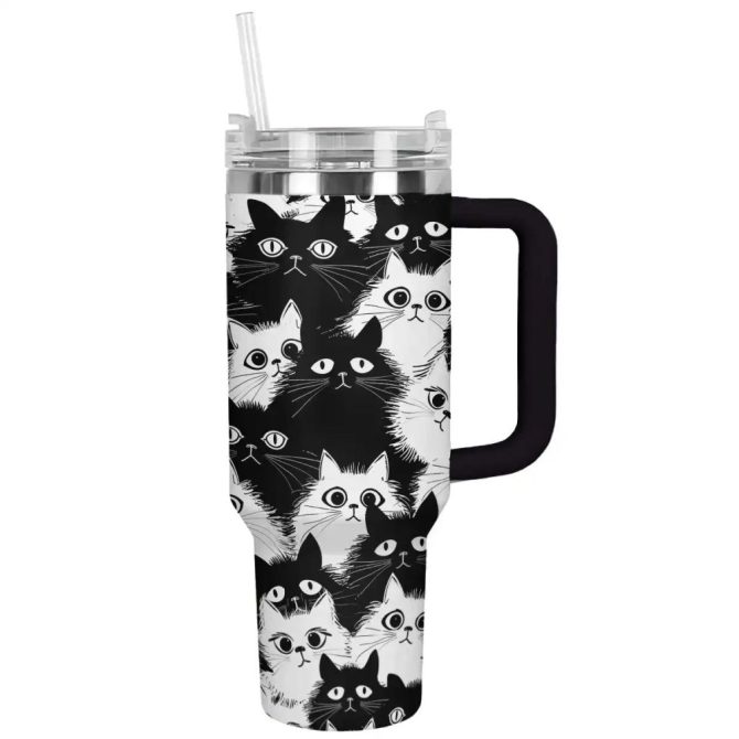 Cat Custom Stanley Quencher 40Oz Stainless Steel Tumbler With Handle