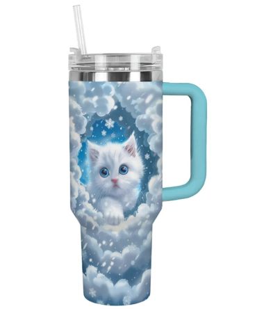 Cat Custom Stanley Quencher 40Oz Stainless Steel Tumbler With Handle