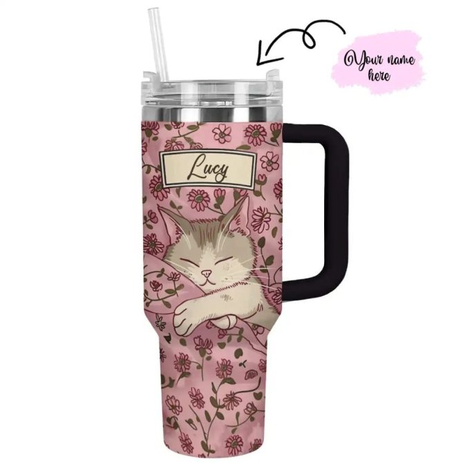 Cat Custom Stanley Quencher 40Oz Stainless Steel Tumbler With Handle - Image 2