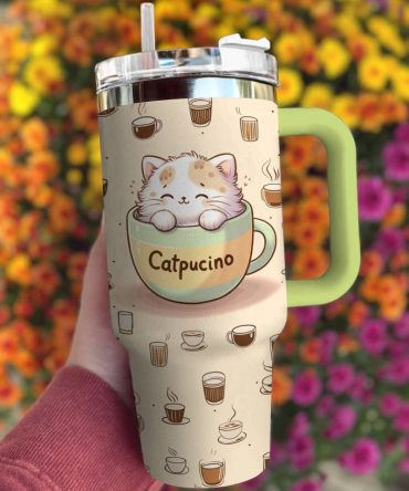 Cat Custom Stanley Quencher 40Oz Stainless Steel Tumbler With Handle