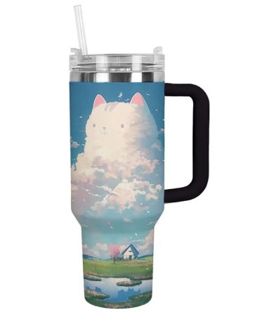 Cat Custom Stanley Quencher 40Oz Stainless Steel Tumbler With Handle