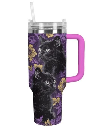 Cat Custom Stanley Quencher 40Oz Stainless Steel Tumbler With Handle