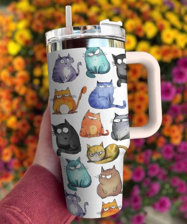 Cat Custom Stanley Quencher 40Oz Stainless Steel Tumbler With Handle