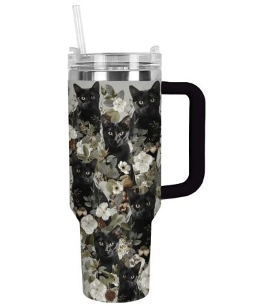 Cat Custom Stanley Quencher 40Oz Stainless Steel Tumbler With Handle