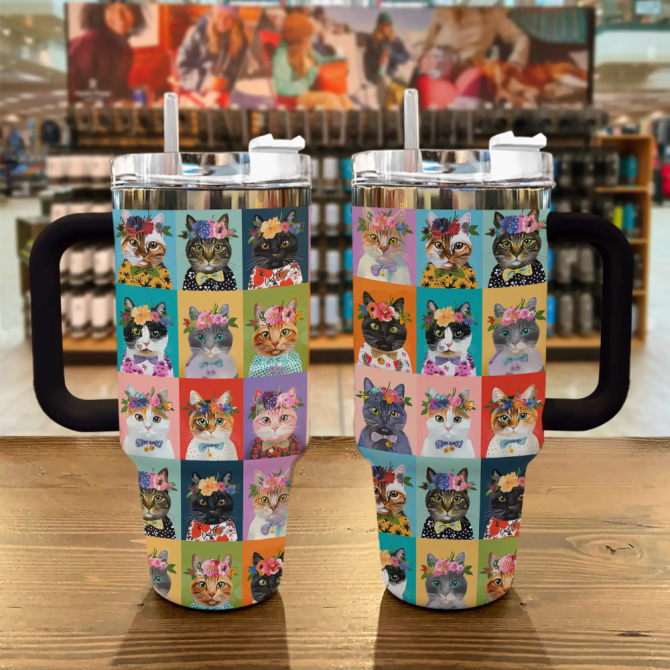 Cat Custom Stanley Quencher 40Oz Stainless Steel Tumbler With Handle - Image 2