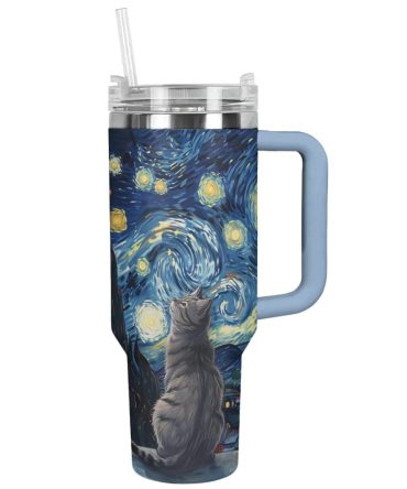 Cat Custom Stanley Quencher 40Oz Stainless Steel Tumbler With Handle
