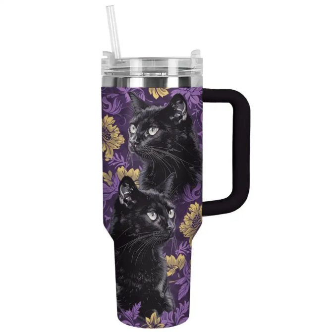 Cat Custom Stanley Quencher 40Oz Stainless Steel Tumbler With Handle - Image 2