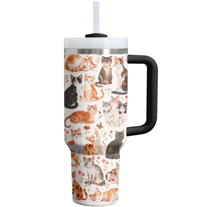 Cat Custom Stanley Quencher 40Oz Stainless Steel Tumbler With Handle - Image 2