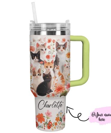 Cat Custom Stanley Quencher 40Oz Stainless Steel Tumbler With Handle