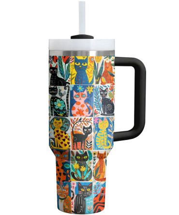 Cat Custom Stanley Quencher 40Oz Stainless Steel Tumbler With Handle