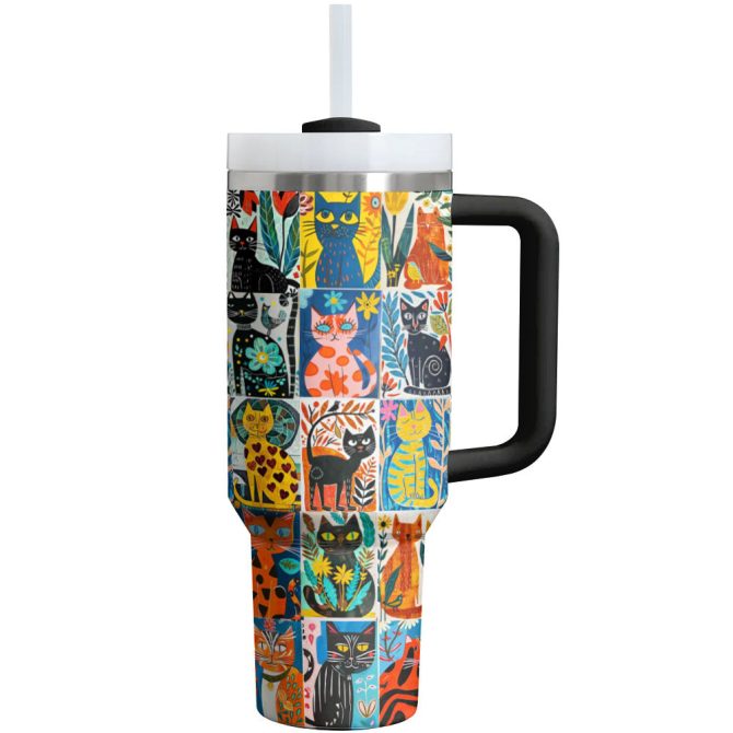 Cat Custom Stanley Quencher 40Oz Stainless Steel Tumbler With Handle