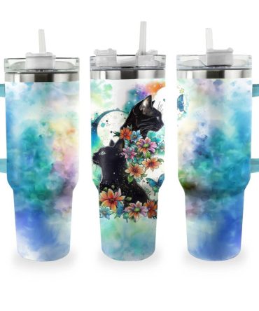 Cat Custom Stanley Quencher 40Oz Stainless Steel Tumbler With Handle