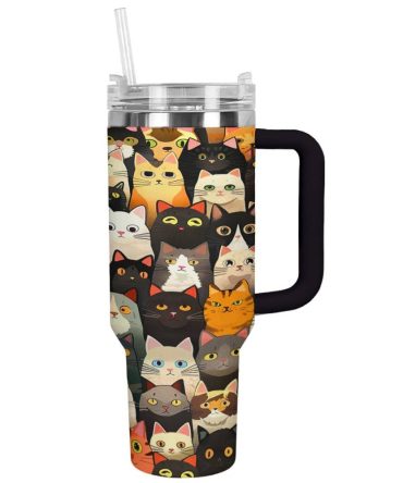Cat Custom Stanley Quencher 40Oz Stainless Steel Tumbler With Handle