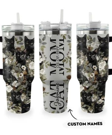 Cat Custom Stanley Quencher 40Oz Stainless Steel Tumbler With Handle