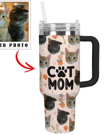 Cat Custom Stanley Quencher 40Oz Stainless Steel Tumbler With Handle