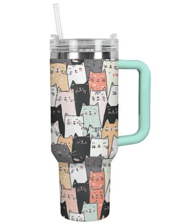 Cat Custom Stanley Quencher 40Oz Stainless Steel Tumbler With Handle