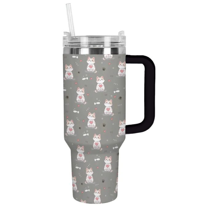 Cat Custom Stanley Quencher 40Oz Stainless Steel Tumbler With Handle - Image 2