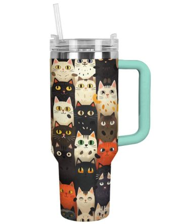 Cat Custom Stanley Quencher 40Oz Stainless Steel Tumbler With Handle