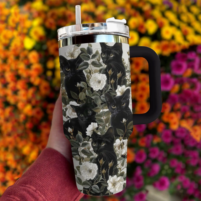 Cat Custom Stanley Quencher 40Oz Stainless Steel Tumbler With Handle - Image 2