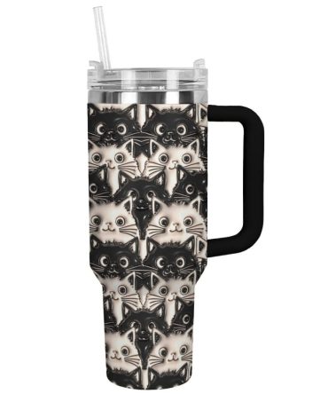 Cat Custom Stanley Quencher 40Oz Stainless Steel Tumbler With Handle