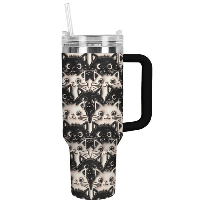 Cat Custom Stanley Quencher 40Oz Stainless Steel Tumbler With Handle