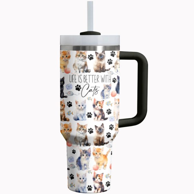 Cat Custom Stanley Quencher 40Oz Stainless Steel Tumbler With Handle - Image 2