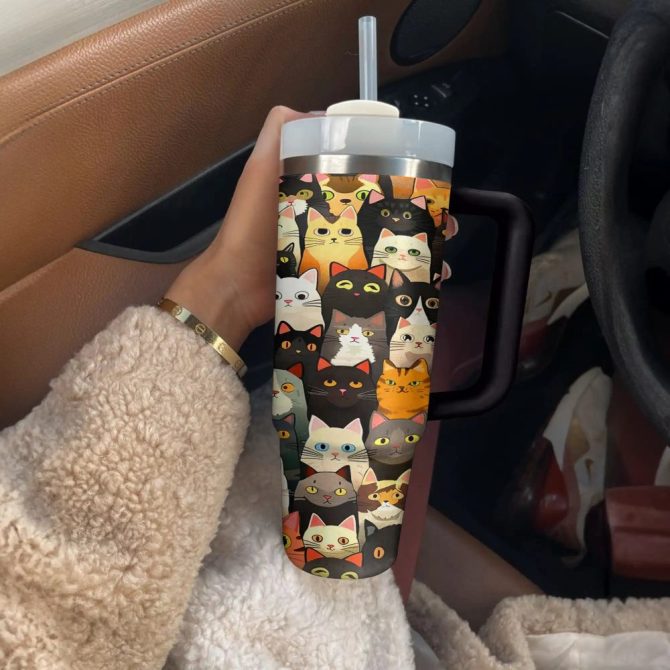 Cat Custom Stanley Quencher 40Oz Stainless Steel Tumbler With Handle - Image 2