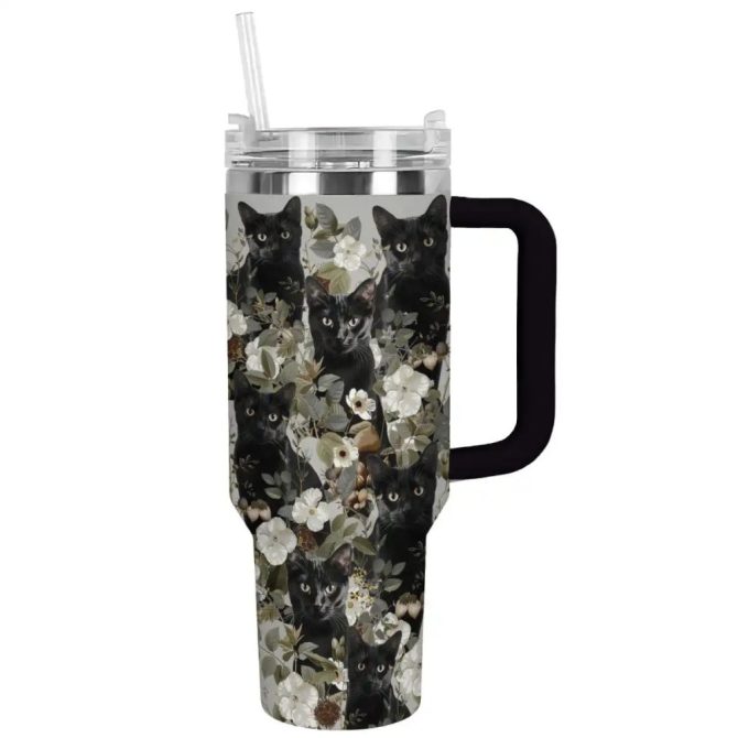 Cat Custom Stanley Quencher 40Oz Stainless Steel Tumbler With Handle - Image 2