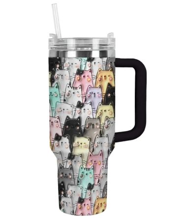 Cat Custom Stanley Quencher 40Oz Stainless Steel Tumbler With Handle