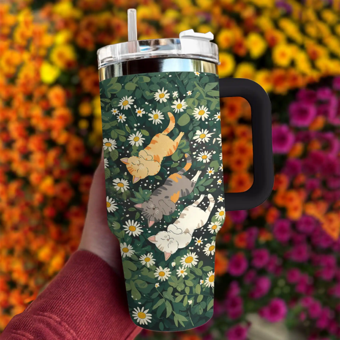Cat Custom Stanley Quencher 40Oz Stainless Steel Tumbler With Handle - Image 2