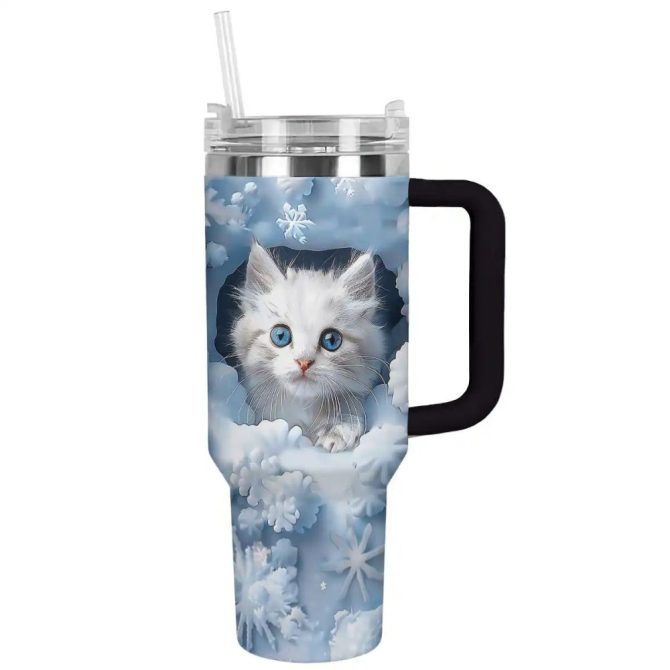 Cat Custom Stanley Quencher 40Oz Stainless Steel Tumbler With Handle - Image 2