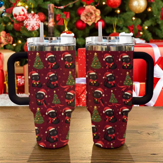 Cat Merry Christmas Custom Stanley Quencher 40Oz Stainless Steel Tumbler With Handle - Image 2