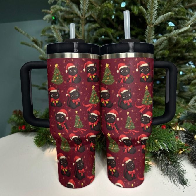 Cat Merry Christmas Custom Stanley Quencher 40Oz Stainless Steel Tumbler With Handle - Image 3