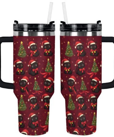 Cat Merry Christmas Custom Stanley Quencher 40Oz Stainless Steel Tumbler With Handle