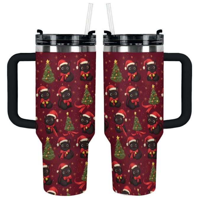 Cat Merry Christmas Custom Stanley Quencher 40Oz Stainless Steel Tumbler With Handle